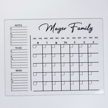 Personalized acrylic weekly family planner board