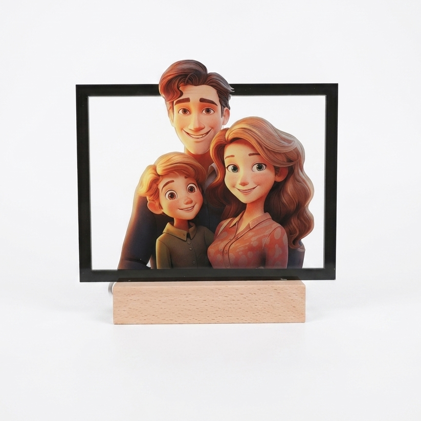 Cartoon family portrait stand front view
