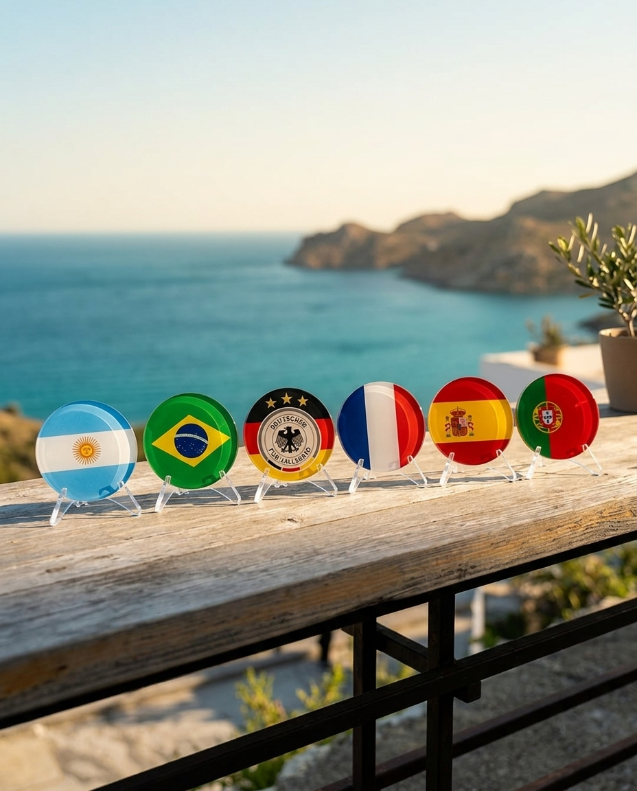 Flag coasters on terrace