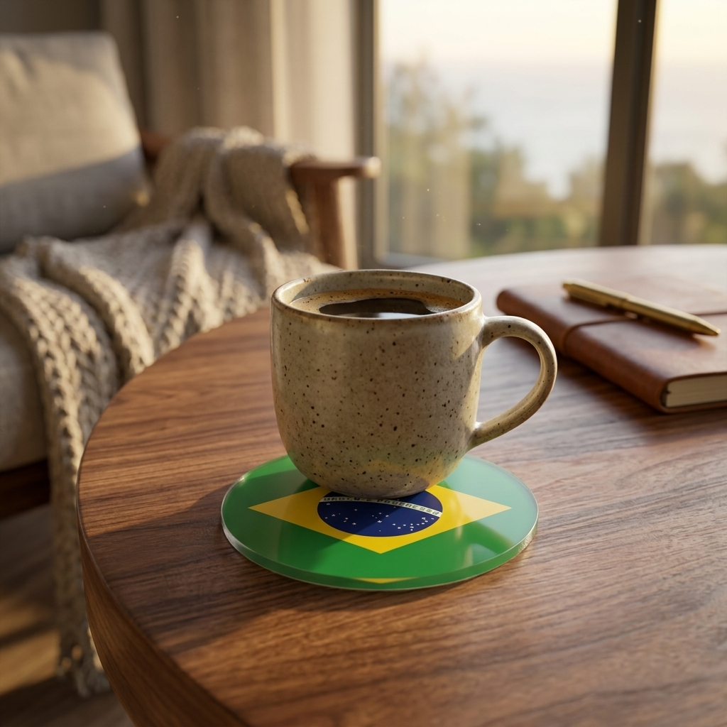 Coaster in use under a mug