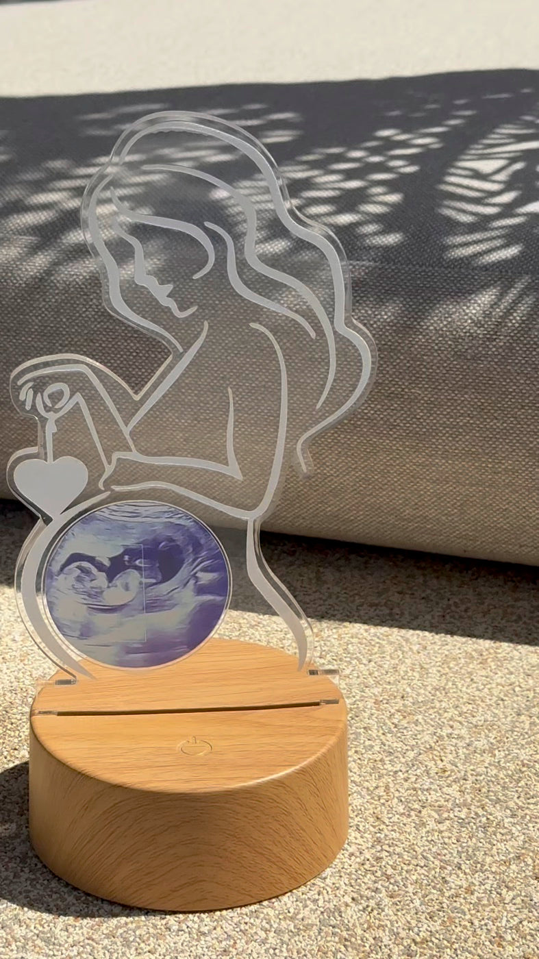 Ultrasound LED lamp on wooden base